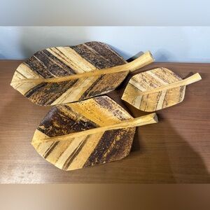 Set of Three Vintage MCM Wooden Leaf Wall Decor